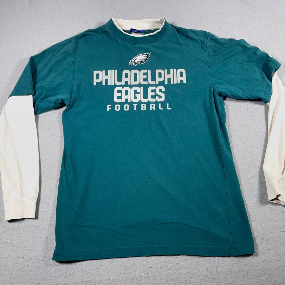 Vintage Philadelphia Eagles Shirt Men Small Green White Layered Raglan NFL Y2K - Picture 2 of 8